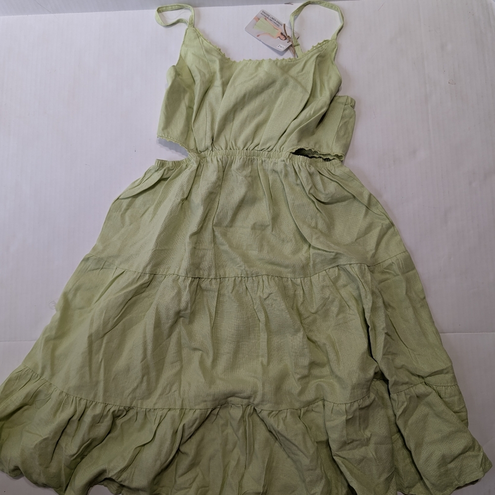 Serra Linen Viscose Dress Small 4-6 Slim Fit Side Cutouts Adjustable Straps